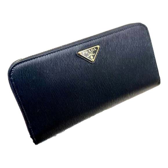 Prada Vitello Move Nero Black Leather Zip Around Long Wallet Gold Triangle - Picture 1 of 5